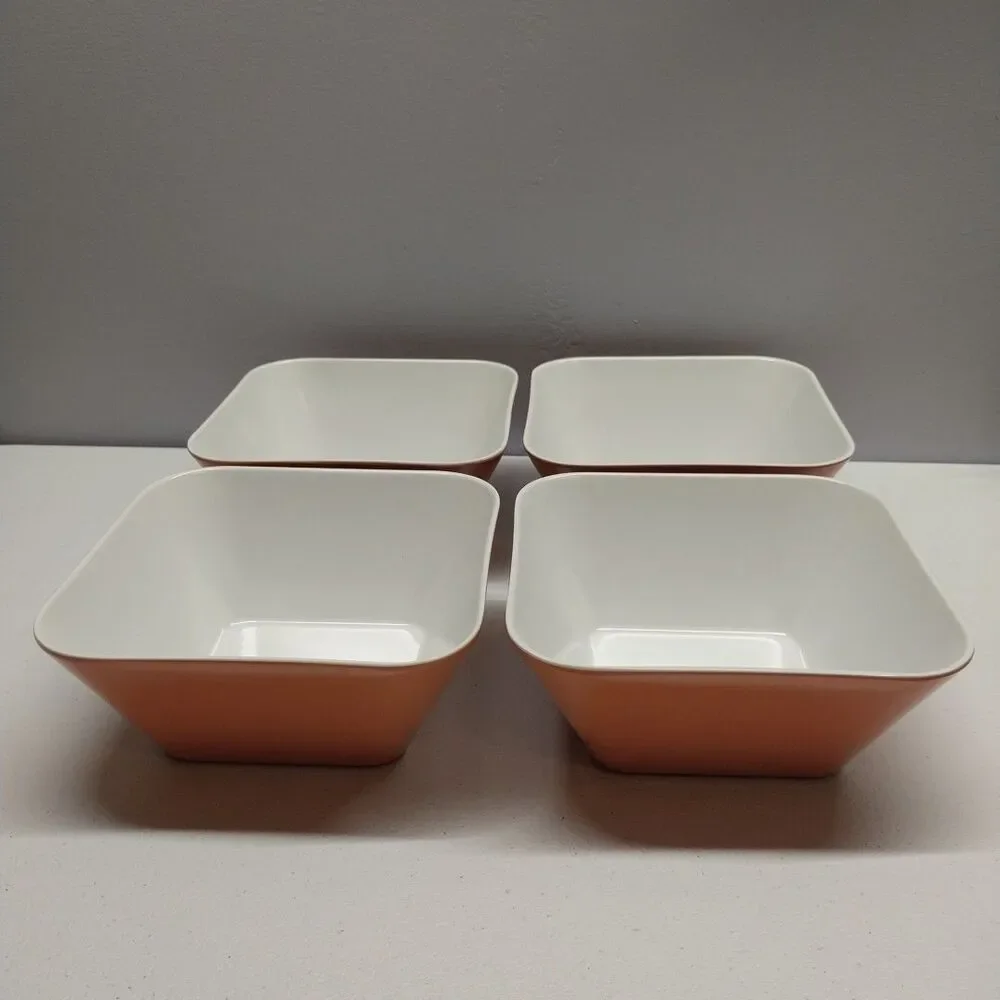 Target Home Everyday Melamine Square Bowls Set 4 Orange White 5.75